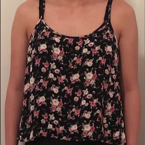 Forever 21 Floral Tank Spaghetti Straps Black